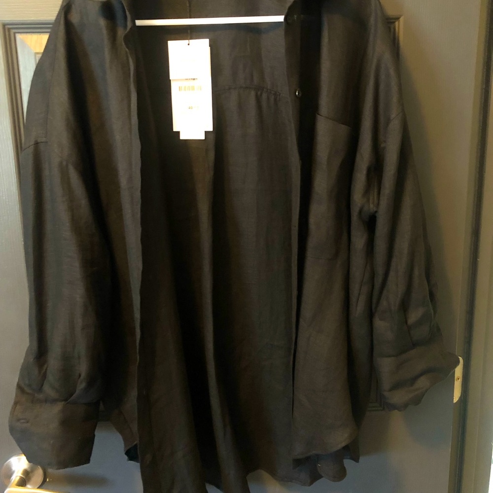 NWT L Zara black linen shirt
